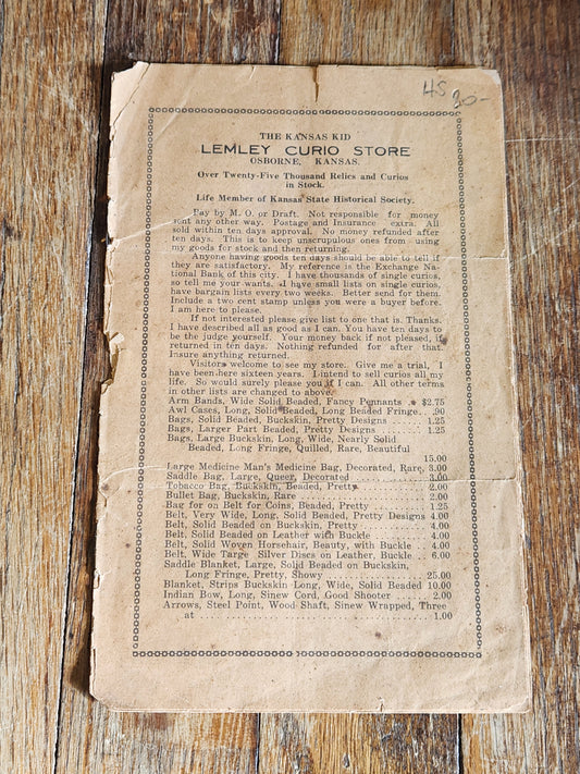 c.1910 “Kansas Kid” Vernon Lemley Curio Catalog – Native American, Oddities
