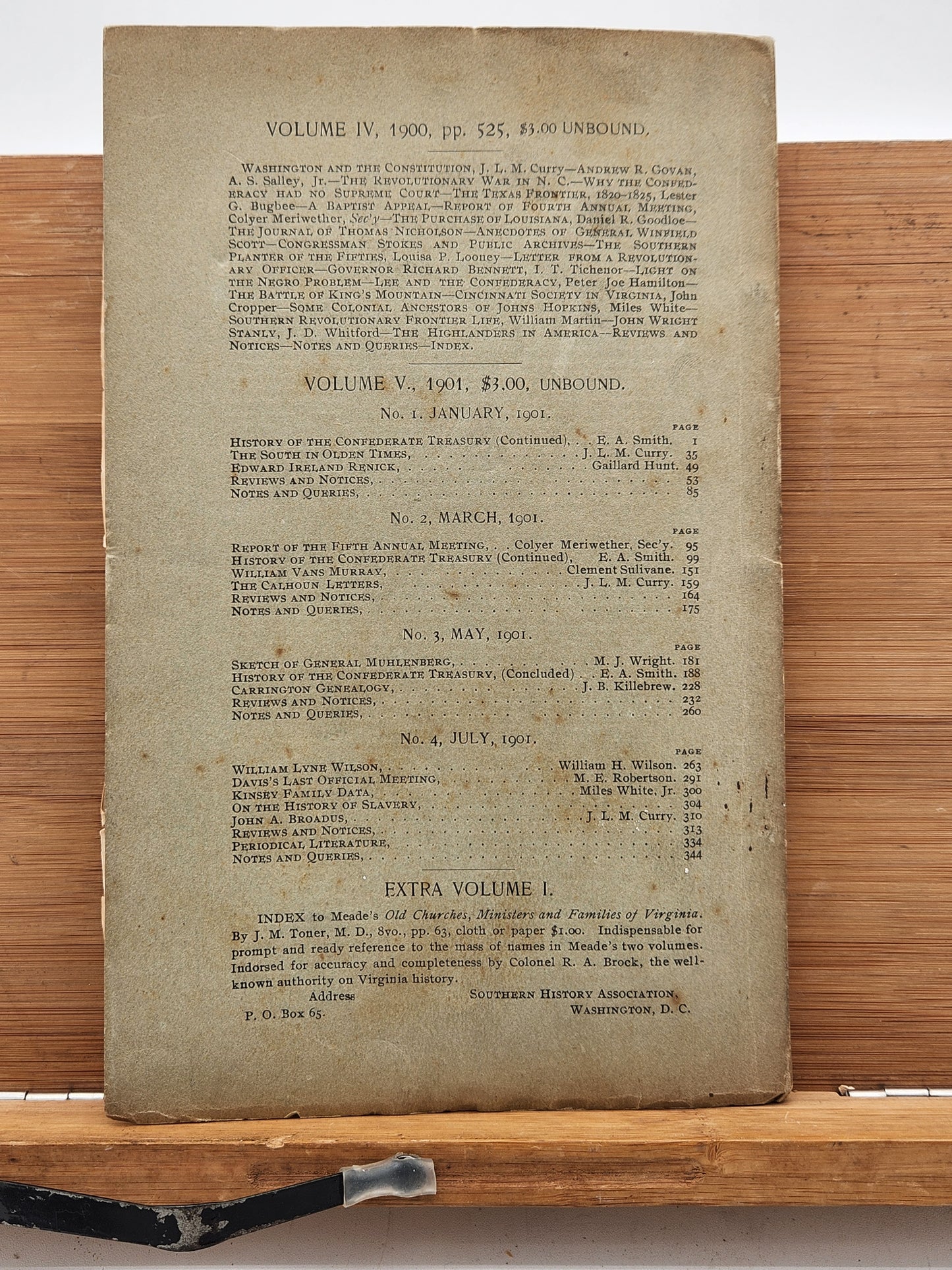 1901 Southern History Association journal with fold-out Louisiana Purchase map and inscription—early Southern historical publication.