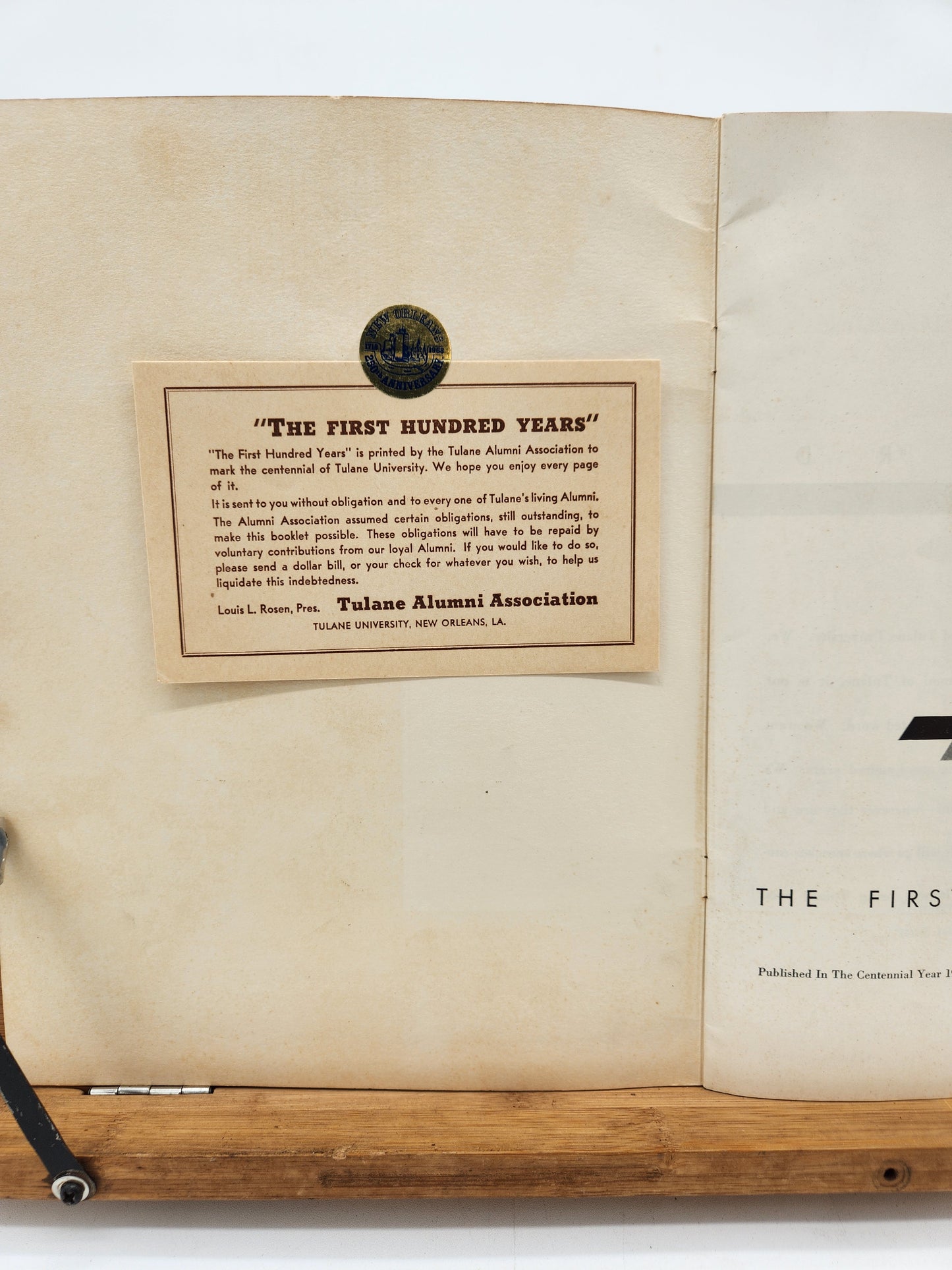 Tulane University Centennial Booklet 1935 – The First Hundred Years Alumni Issue