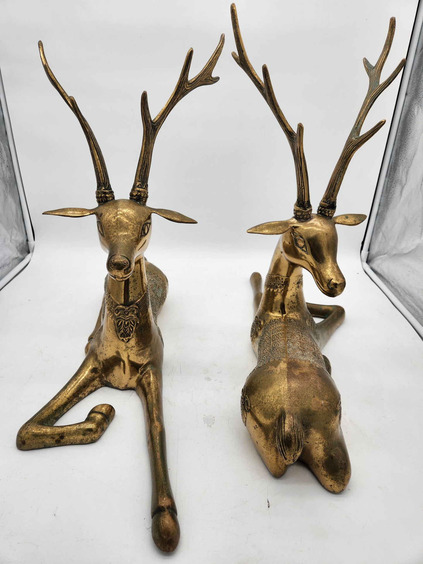 Pair of Large Brass Deer/Stag Figures - Mid-Century - Sarried Ltd