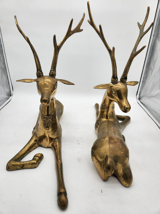 Pair of Large Brass Deer/Stag Figures - Mid-Century - Sarried Ltd