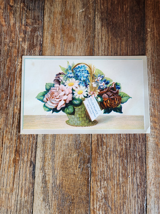Victorian Palmer’s Invisible Perfume Trade Card Floral Basket Chromolithograph