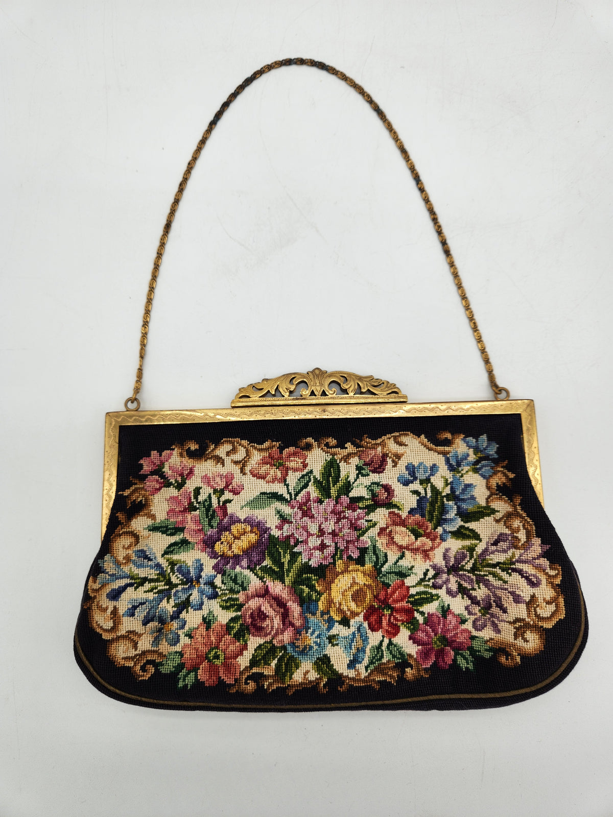 Vintage JB & Co Vienna Handwork Petit Point Floral Tapestry Evening Bag Purse Austria