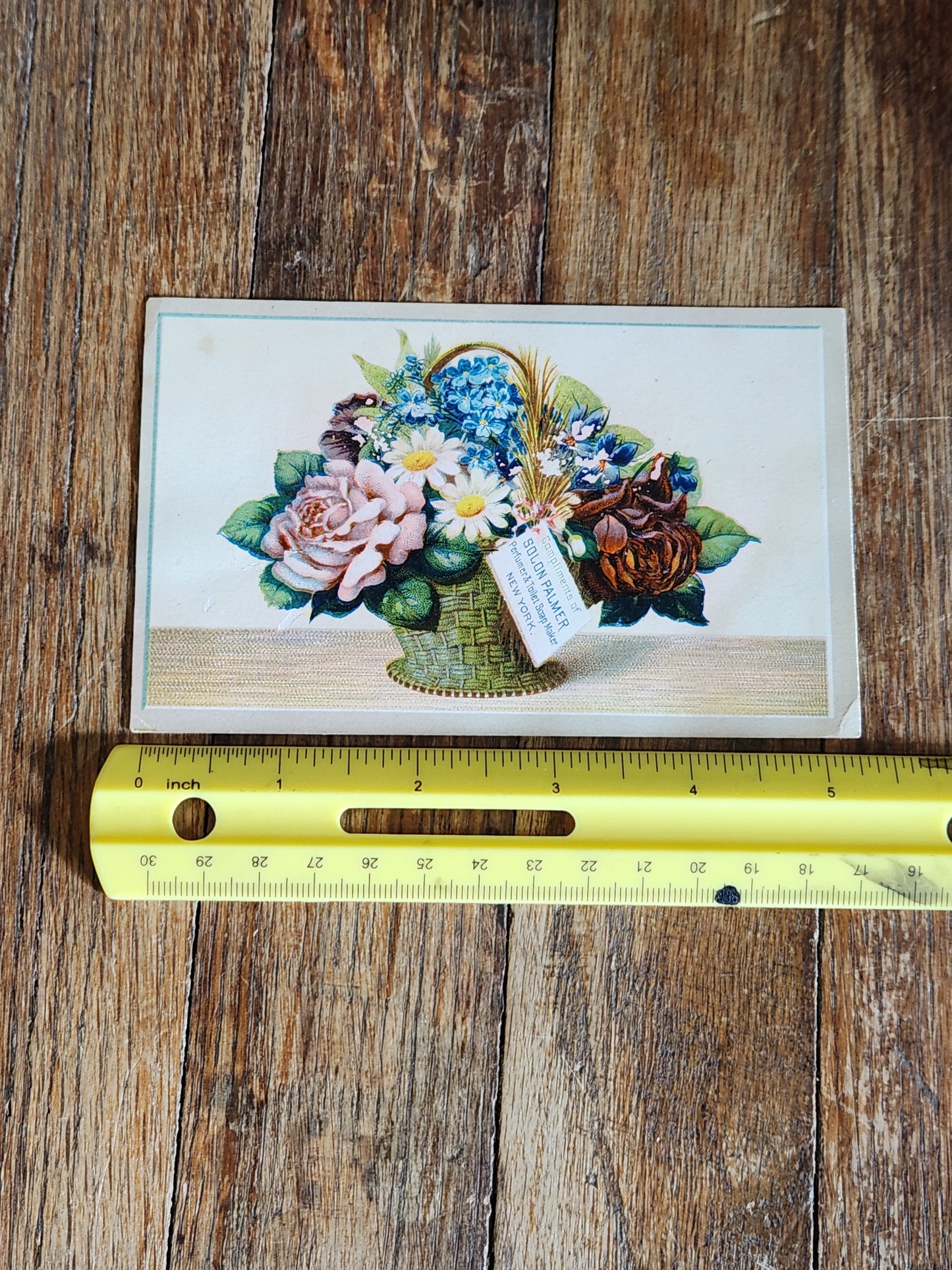 Victorian Palmer’s Invisible Perfume Trade Card Floral Basket Chromolithograph