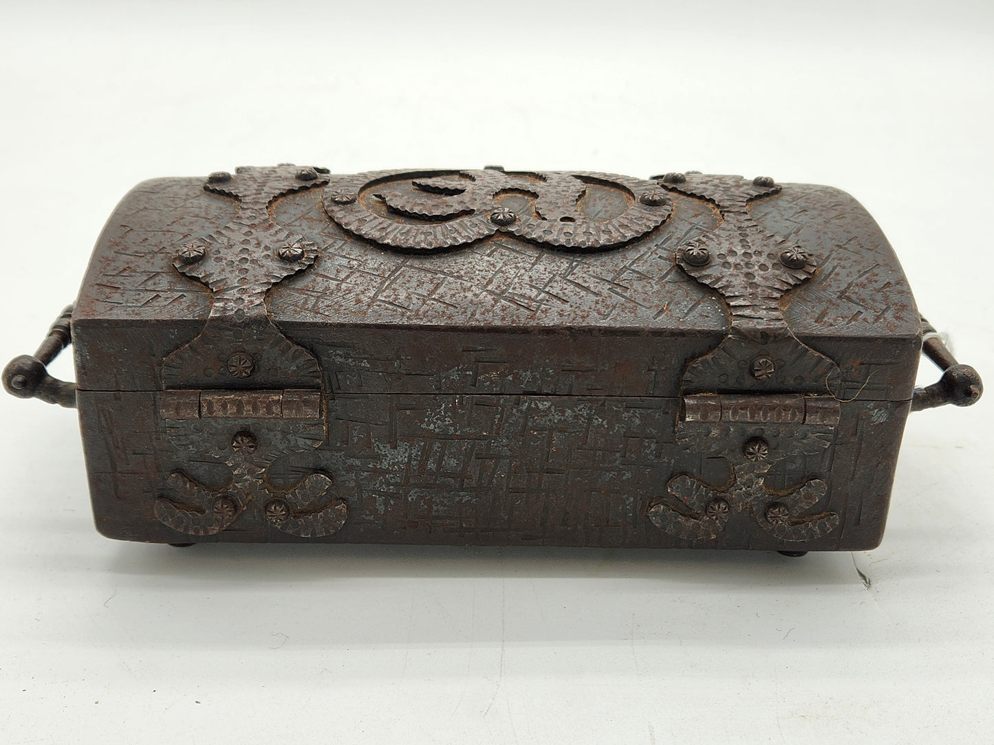WWII German Trench Art Iron Box 1942 Heidelberg Etched Heart Sweetheart Casket 110th Inf HQ