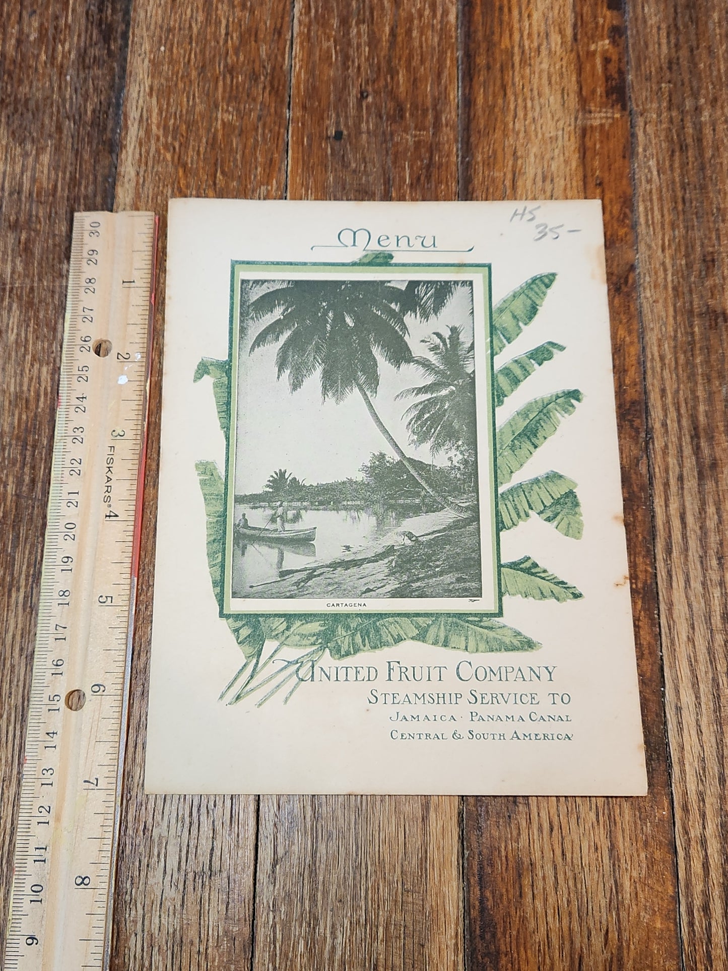 Steamship Cartago Feb. 13th 1913 United Fruit Company Luncheon Menu