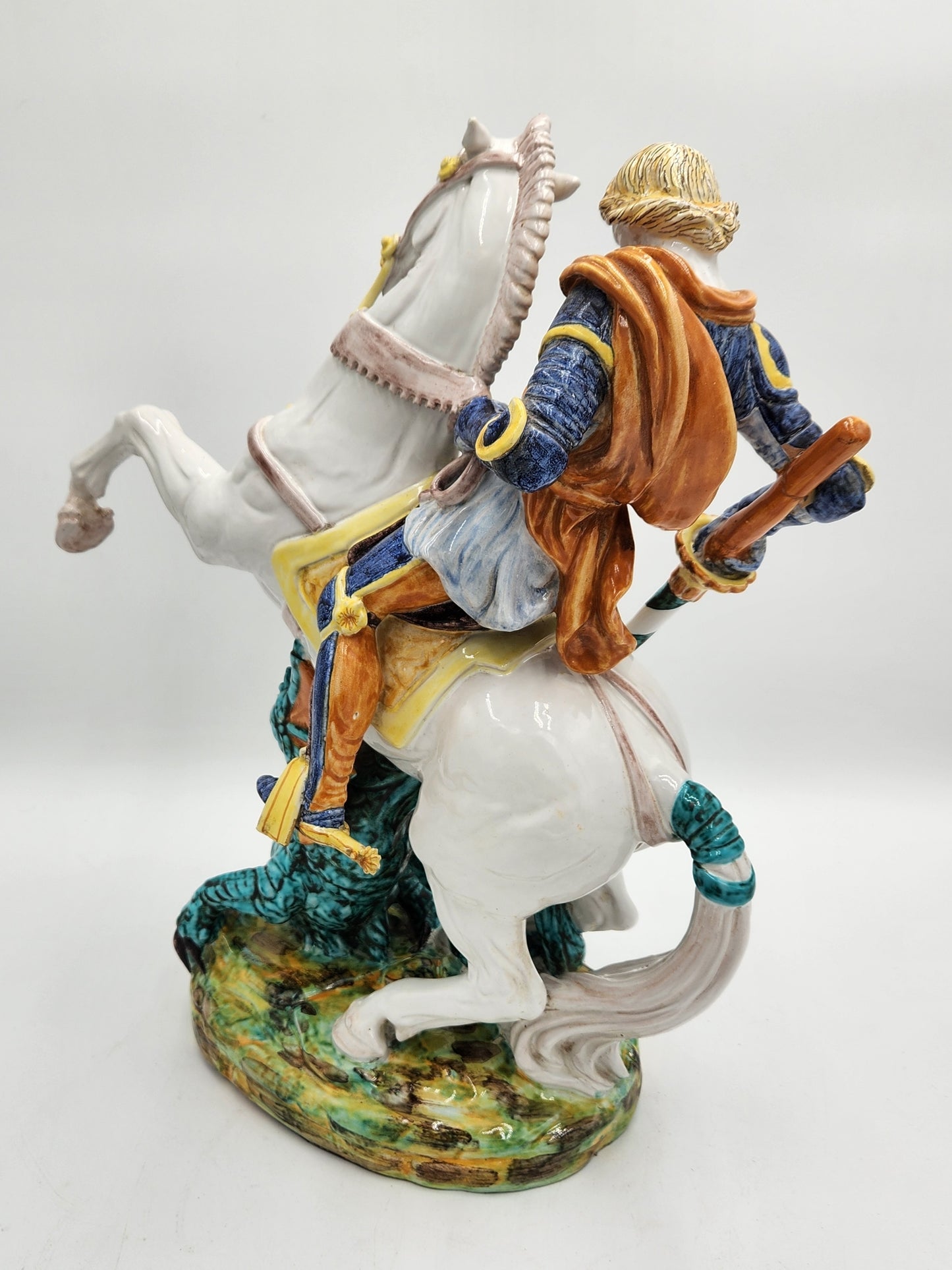 Rare (possibly 1 of a kind) Porcelain Saint George Battling a Dragon Statue