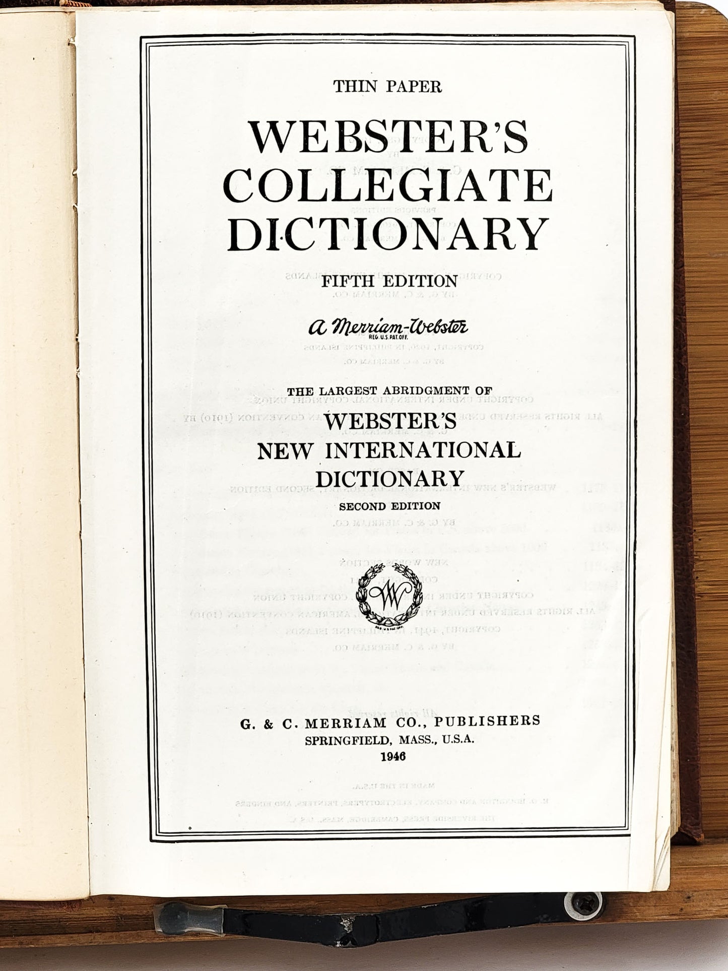 Vintage Webster's Dictionary Copyright 1946