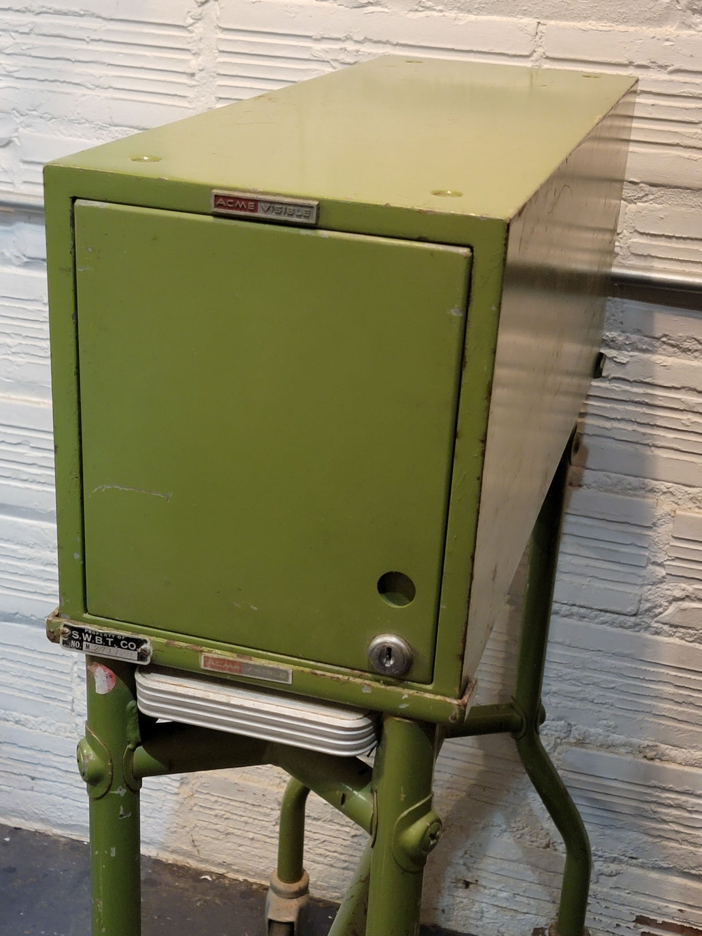 Acme Visible Records Card Filing Cabinet On Wheels / Casters