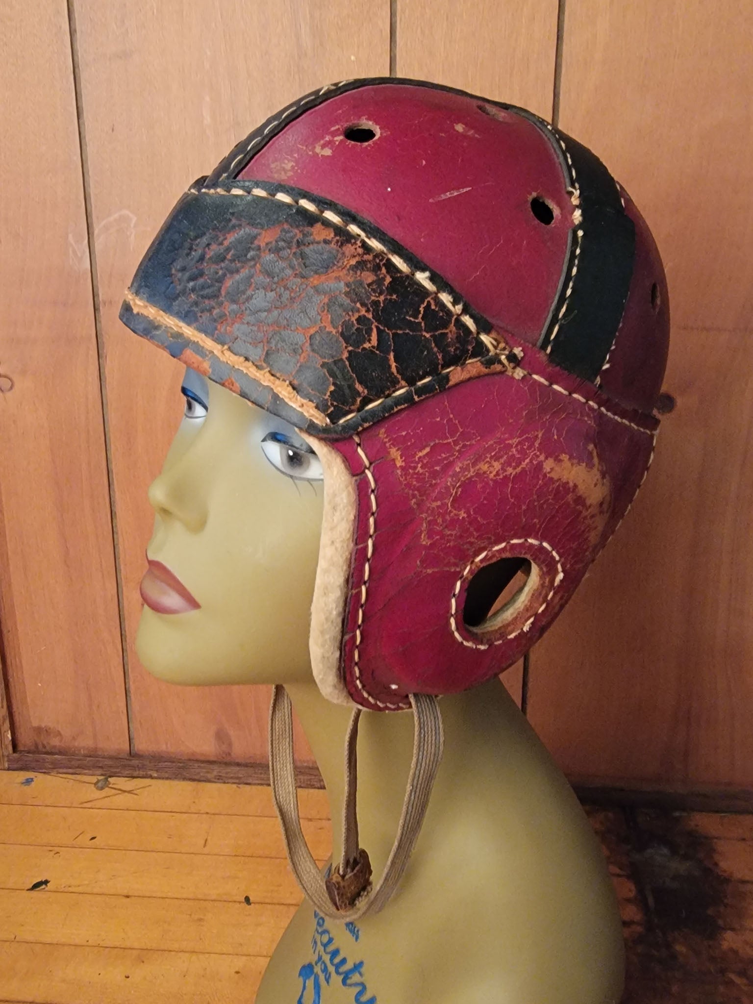 1950 leather football helmet Rust Brown Early 1950s Rawlings Leather Youth