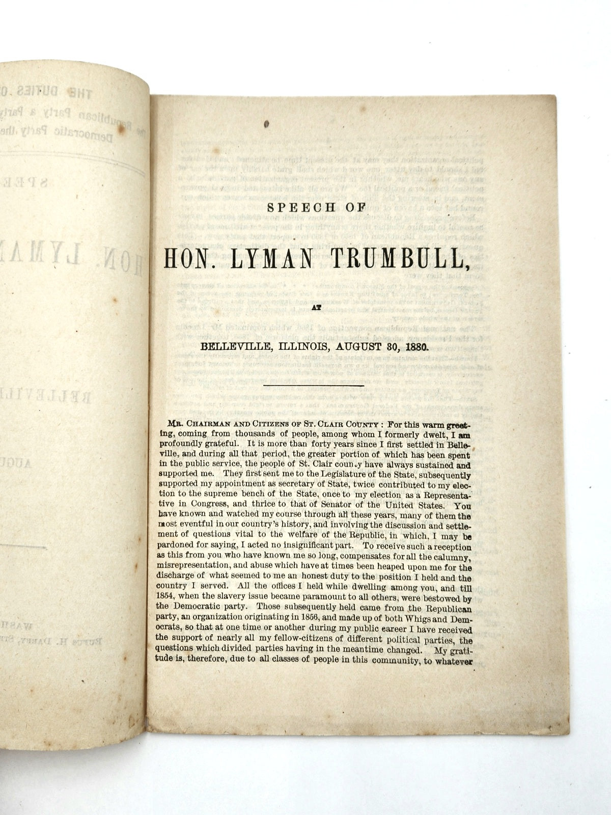Speech of Lyman Trumball - Belleville, Illinois - August 30, 1880