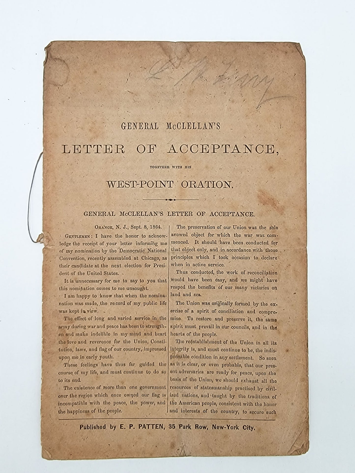 General McClellan's Letter Of Acceptance