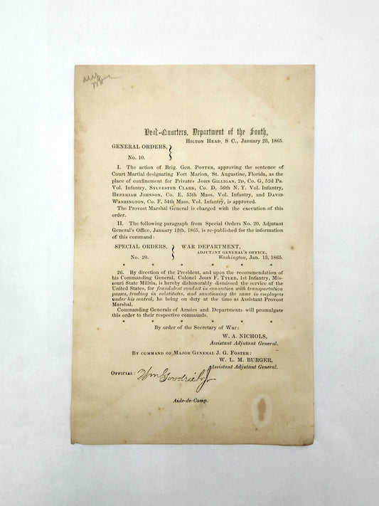 Headquarters, Dept. Of The South General Orders No. 10