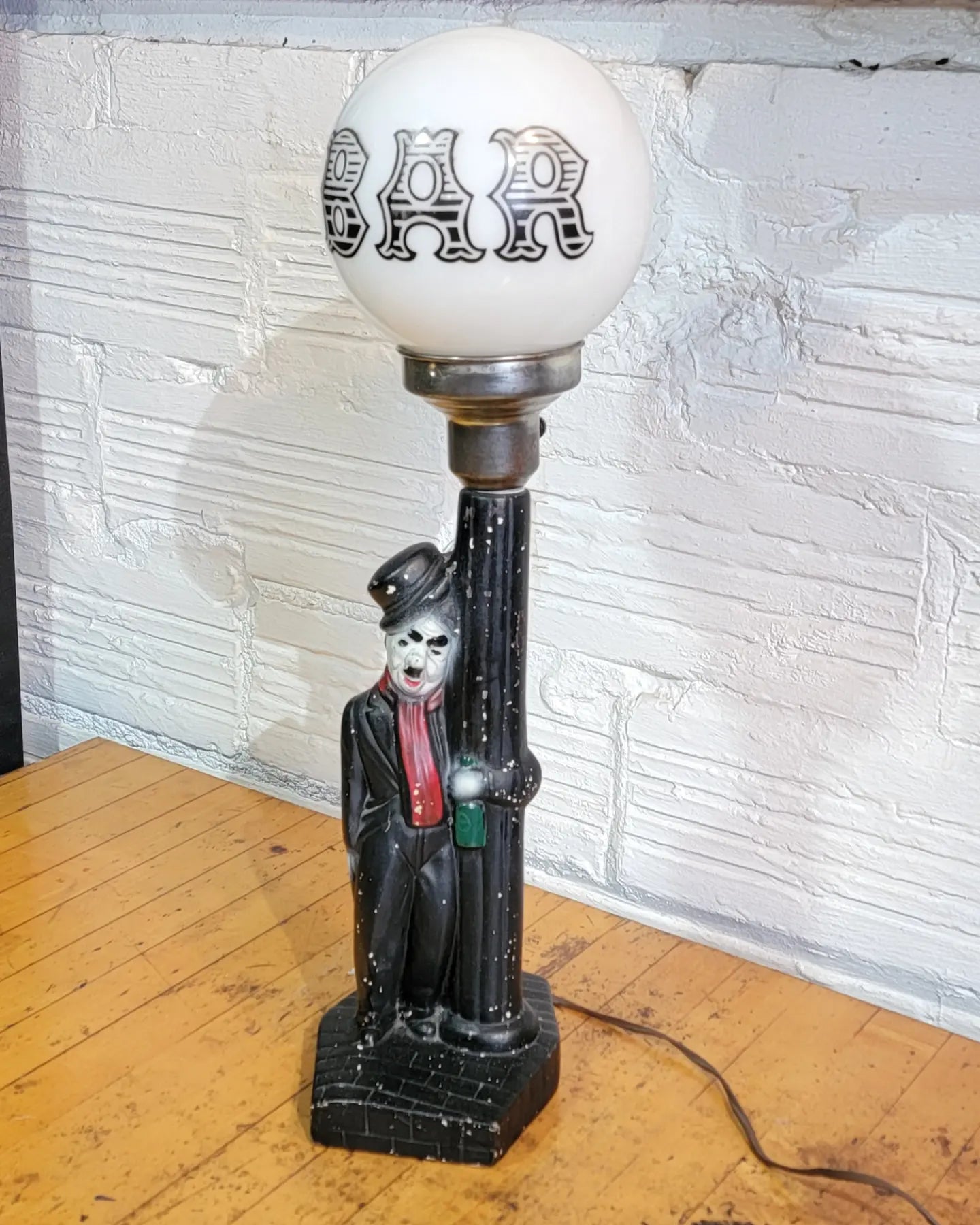 Vintage 1950s Charlie Chaplin Chalkware Lamp