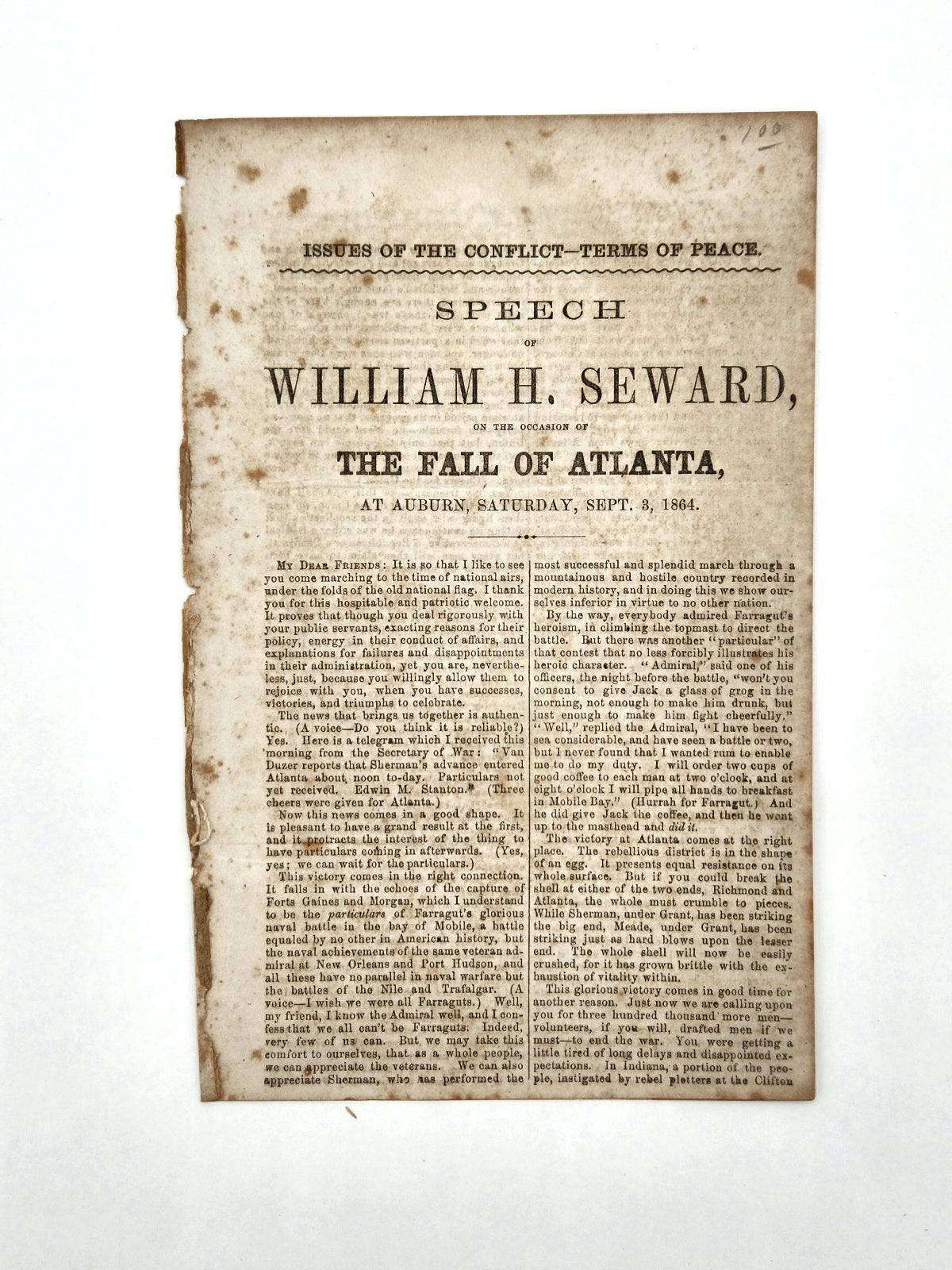 The Fall of Atlanta - Issues of the Conflict - Terms of Peace - Speech of William H. Seward